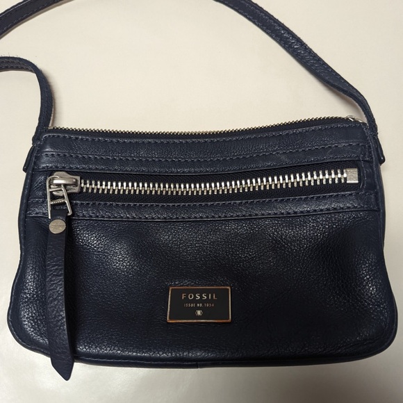 Fossil Handbags - Fossil Navy Leather Crossbody Bag